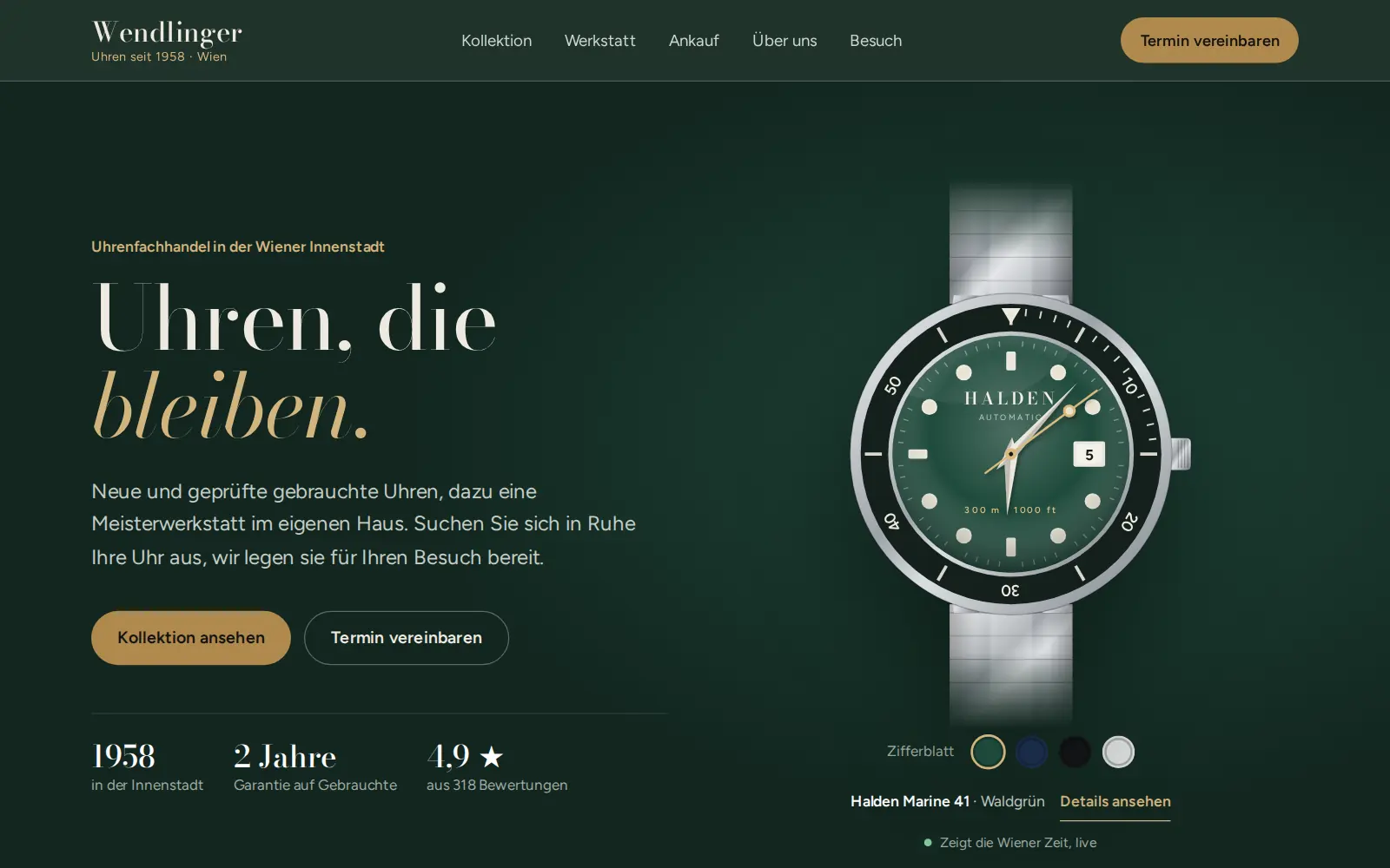 Startseite der Demo Wendlinger Uhren am Computer