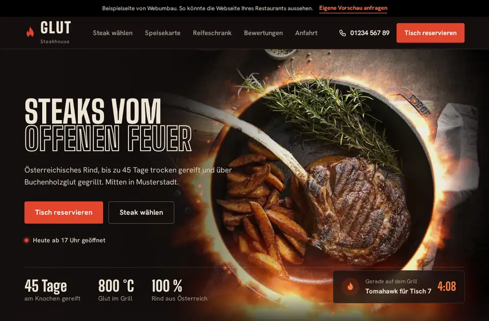 Neue Webseite: Steakhouse Glut, Beispiel
